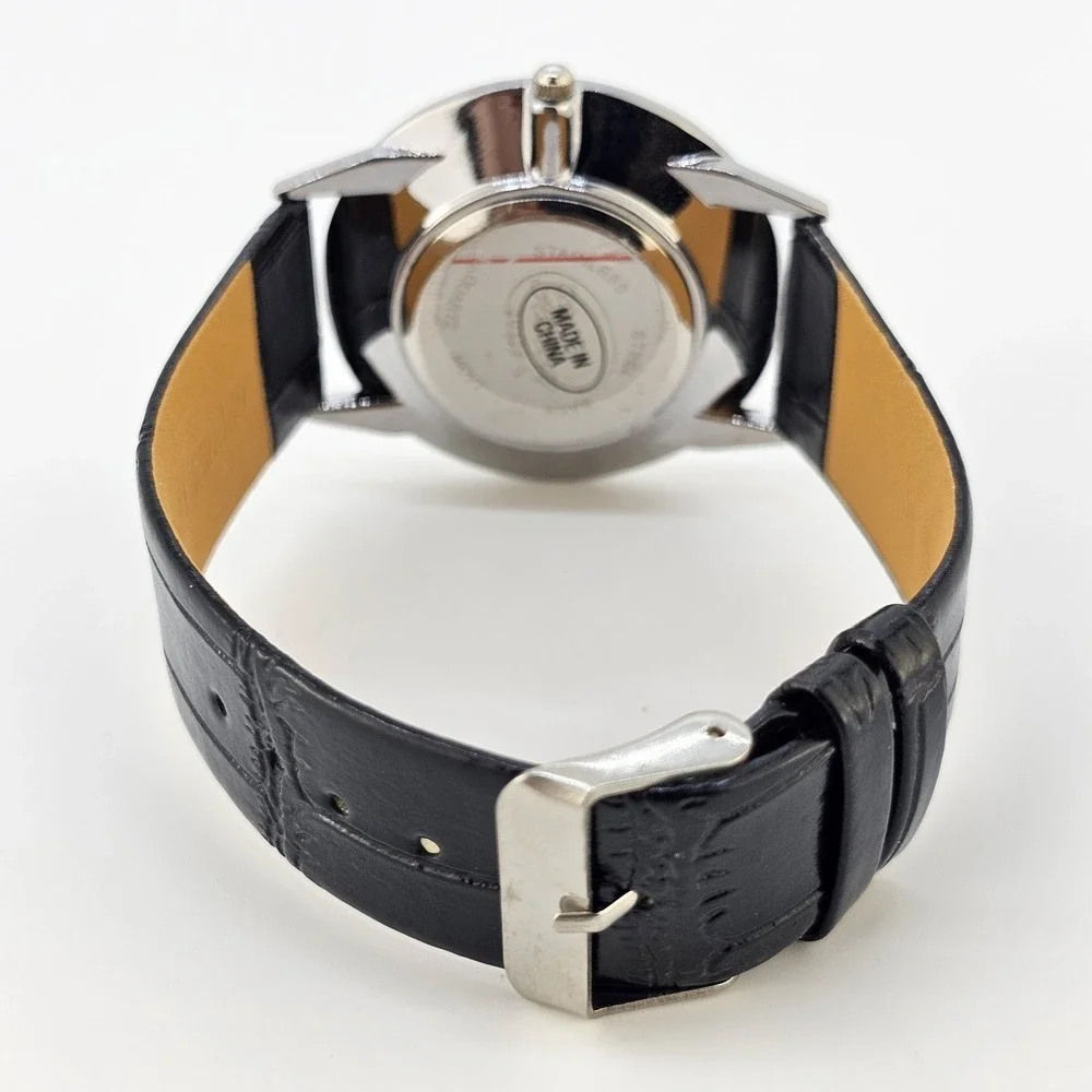 42MM Men's Watch‎ Roman Numerals Tan Dial Black Leather Bands New Battery